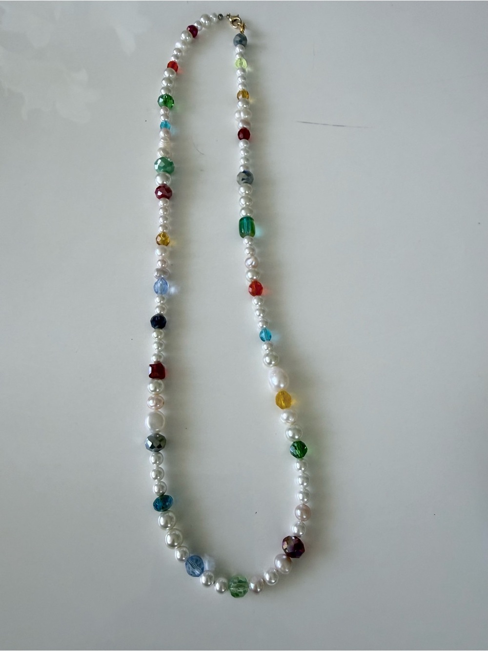 Hand Crafted White Pearl Necklace with Multicolor Accent Beads